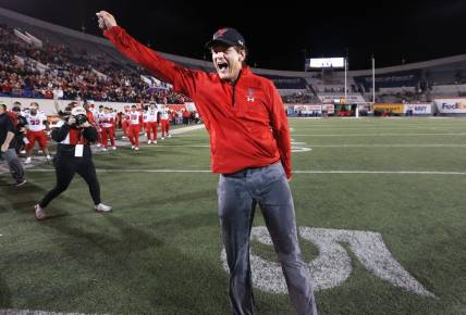 Louisiana Tech coach Sonny Cumbie (file photo) celebrates at Texas Tech in a 34-7 win over the Mississippi State Bulldogs at the AutoZone Liberty Bowl at Liberty Bowl Memorial Stadium on Tuesday, Dec. 28, 2021.

Jrca7082