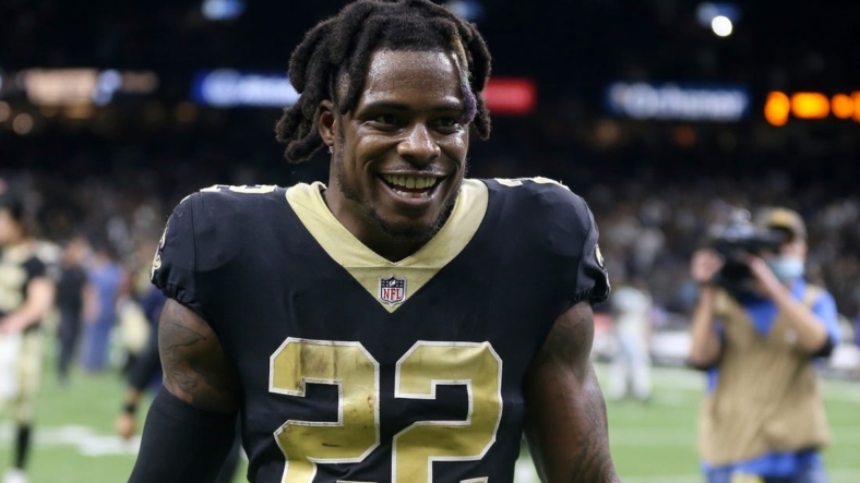 Jan 2, 2022; New Orleans, Louisiana, USA; New Orleans Saints defensive back Chauncey Gardner-Johnson (22) walks off the field at the end of their game against the Carolina Panthers at the Caesars Superdome. The Saints won, 18-10. Mandatory Credit: Chuck Cook-USA TODAY Sports