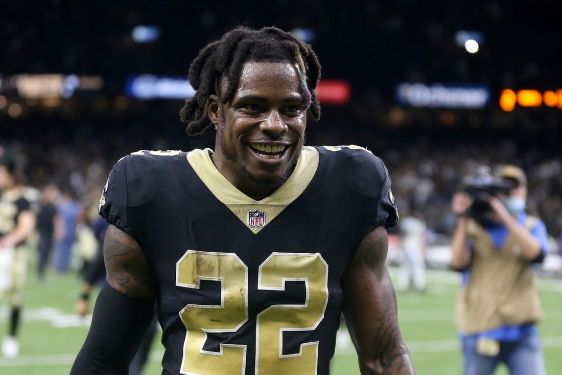 Jan 2, 2022; New Orleans, Louisiana, USA; New Orleans Saints defensive back Chauncey Gardner-Johnson (22) walks off the field at the end of their game against the Carolina Panthers at the Caesars Superdome. The Saints won, 18-10. Mandatory Credit: Chuck Cook-USA TODAY Sports