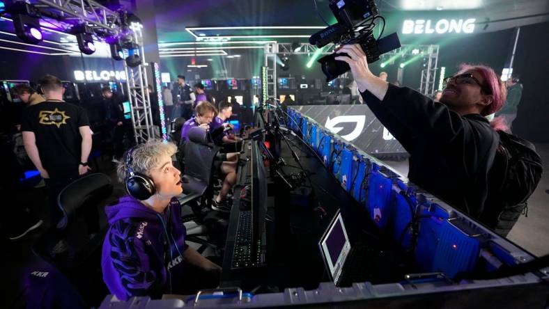 Eli "Standy" Bentz of Minnesota R  KKR smiles for the camera held by Joey "JoeFries" Pennacchio while competing in the Call of Duty League Pro-Am Classic esports tournament at Belong Gaming Arena in Columbus on May 6, 2022.

Call Of Duty Esports Tournament