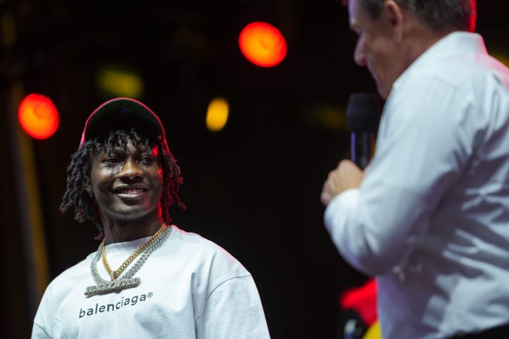 Marquise Brown joins Michael Bidwill, Owner of the Cardinals, during a watch party for fans at Cardinal Stadium on Thursday, April 28, 2022, in Glendale. Brown was traded to the Cardinals by the Ravens and was brought to Glendale for the Draft Party.

Uscp 7krqkjrl5941l449u1rk2 Original