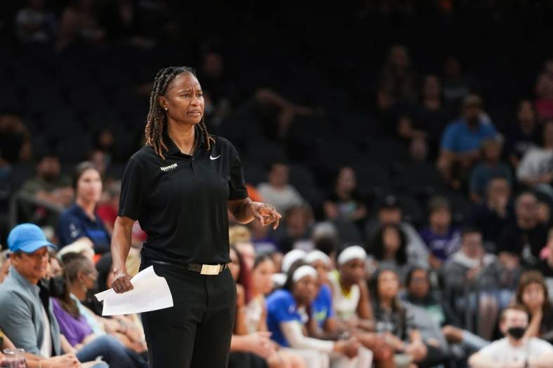 Dallas Wings head coach Vickie Johnson looks out at his team during the first half against the Dallas Wings at the Footprint Center on Thursday, May 19, 2022, in Phoenix.

Uscp 7l2kowuxt4k1aflt91rk2 Original
