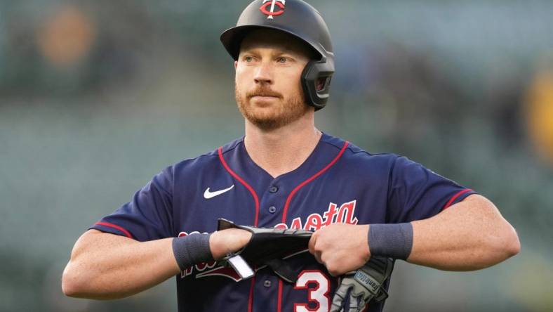 May 16, 2022; Oakland, California, USA; Minnesota Twins designated hitter Kyle Garlick (30) during the third inning against the Oakland Athletics at RingCentral Coliseum. Mandatory Credit: Darren Yamashita-USA TODAY Sports