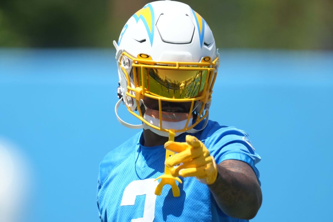 Jun 1, 2022; Costa Mesa, CA, USA; Los Angeles Chargers safety Derwin James Jr. (3) during organized team activities at Hoag Performance Center. Mandatory Credit: Kirby Lee-USA TODAY Sports