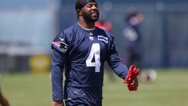 Jun 8, 2022; Foxborough, Massachusetts, USA; New England Patriots cornerback Malcolm Butler (4) during the New England Patriots minicamp at Gillette Stadium. Mandatory Credit: Paul Rutherford-USA TODAY Sports