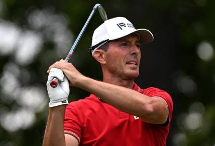 Jun 10, 2022; Etobicoke, Ontario, CAN;  Mike Weir hits his tee shot at the third hole during the second round of the RBC Canadian Open golf tournament. Mandatory Credit: Dan Hamilton-USA TODAY Sports