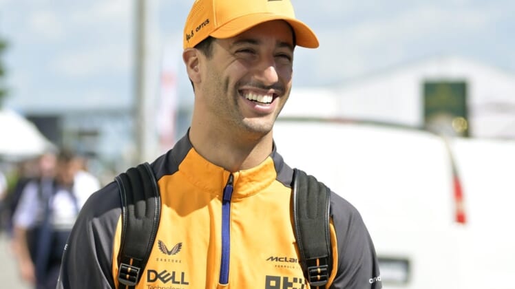 Jun 17, 2022; Montreal, Quebec, CAN; Mclaren driver Daniel Ricciardo of Australia arrives at circuit Gilles Villeneuve. Mandatory Credit: Eric Bolte-USA TODAY Sports