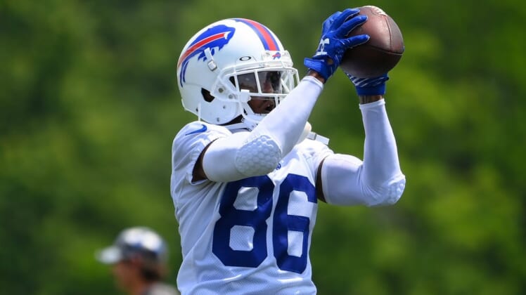 Jun 15, 2022; Orchard Park, New York, USA; Buffalo Bills wide receiver Tavon Austin (86) catches the ball during minicamp at the ADPRO Sports Training Center. Mandatory Credit: Rich Barnes-USA TODAY Sports