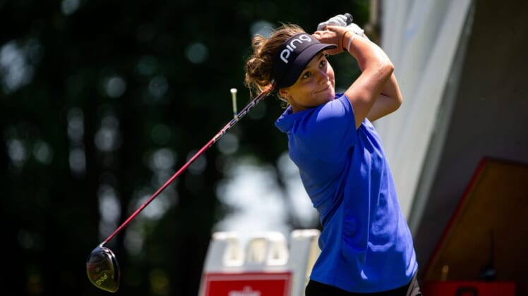 Amanda Doherty tees off during the first round of the Meijer LPGA Classic Thursday, June 16, 2022, at Blythefield Country Club in Belmont Michigan.Meijer Lpga Classic 2022 31