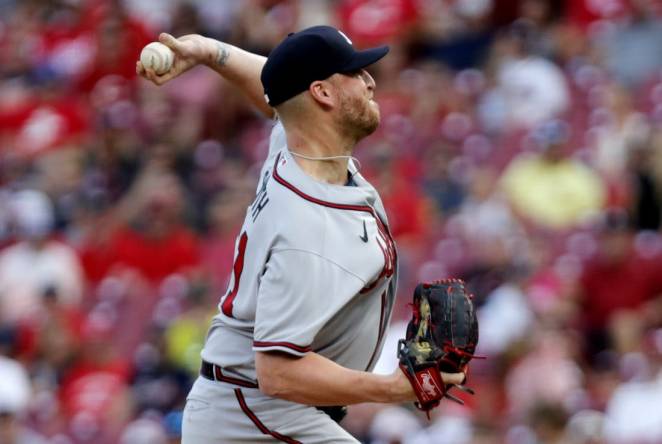 Jul 2, 2022; Cincinnati, Ohio, USA; Atlanta Braves relief pitcher Will Smith (51) throws a pitch against the Cincinnati Reds during the ninth inning at Great American Ball Park. Mandatory Credit: David Kohl-USA TODAY Sports