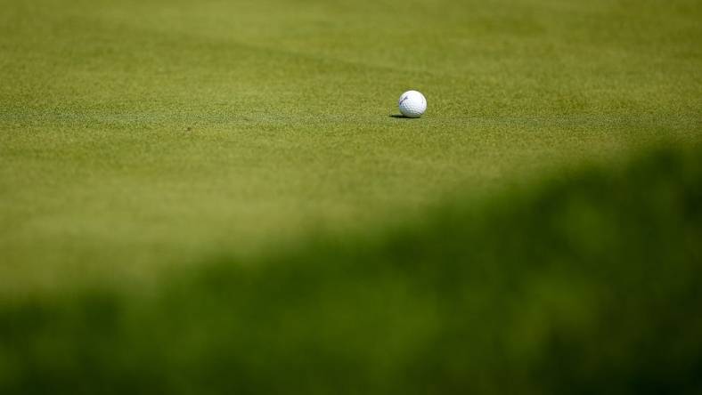 Jun 25, 2022; Bethesda, Maryland, USA; A general view as ball is seen on the 17th green during the third round of the KPMG Women's PGA Championship golf tournament at Congressional Country Club. Mandatory Credit: Scott Taetsch-USA TODAY Sports