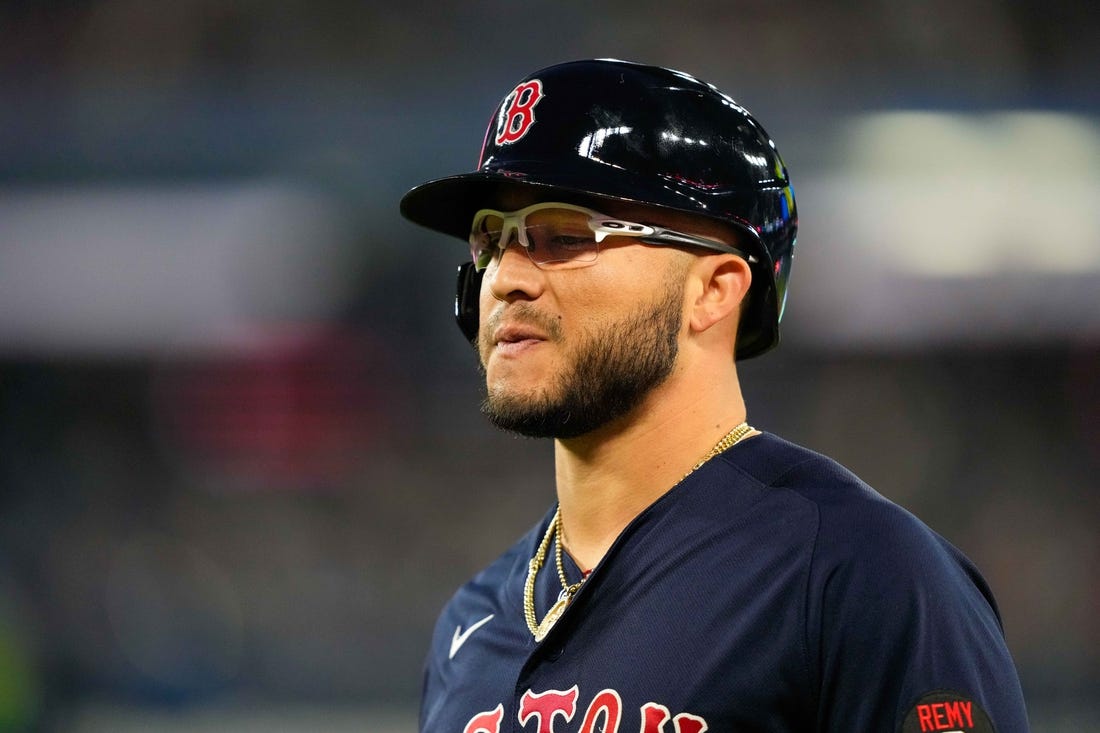 Jun 29, 2022; Toronto, Ontario, CAN; Boston Red Sox third baseman Yolmer Sanchez (47) looks on against the Toronto Blue Jays at Rogers Centre. Mandatory Credit: Kevin Sousa-USA TODAY Sports