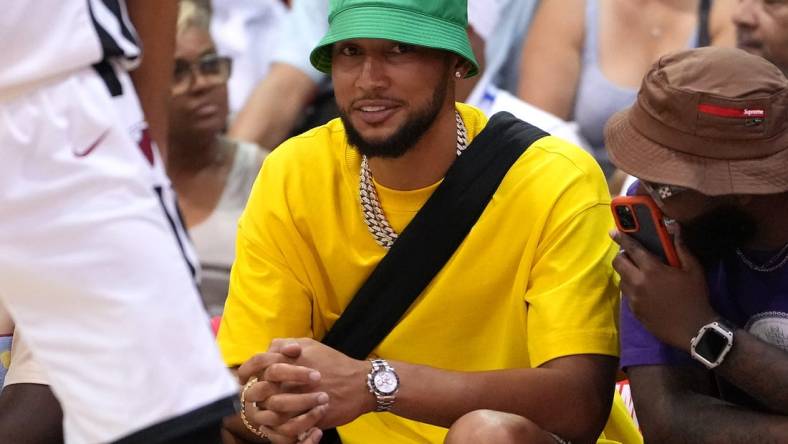 Jul 9, 2022; Las Vegas, NV, USA; Brooklyn Nets point guard Ben Simmons is pictured during an NBA Summer League game between the Boston Celtics and the Miami Heat at Cox Pavilion. Mandatory Credit: Stephen R. Sylvanie-USA TODAY Sports