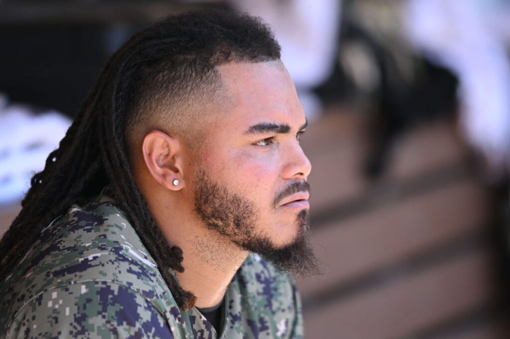 Jul 10, 2022; San Diego, California, USA; San Diego Padres relief pitcher Dinelson Lamet (29) looks on from the dugout during the sixth inning against the San Francisco Giants at Petco Park. Mandatory Credit: Orlando Ramirez-USA TODAY Sports