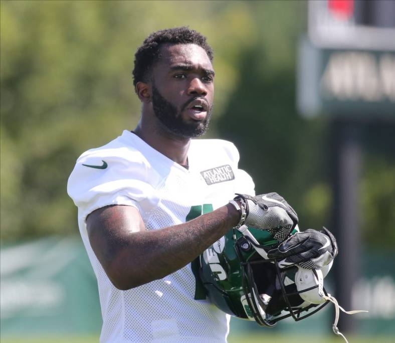 Wide receiver Denzel Mims during the opening day of the 2022 New York Jets Training Camp in Florham Park, NJ on July 27, 2022.

Opening Of The 2022 New York Jets Training Camp In Florham Park Nj On July 27 2022