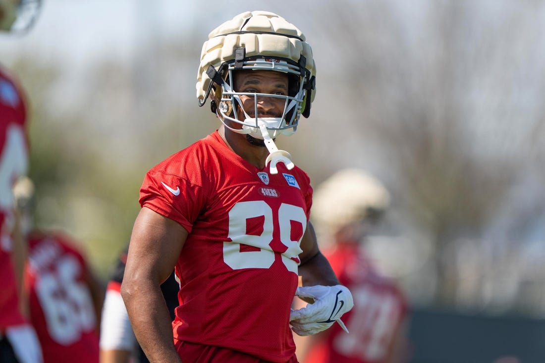 Jul 28, 2022; Santa Clara, CA, USA;  San Francisco 49ers tight end Jordan Matthews (88) during training camp at the SAP Performance Facility near Levi Stadium. Mandatory Credit: Stan Szeto-USA TODAY Sports