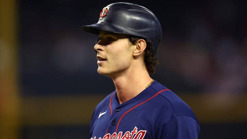 Jun 17, 2022; Phoenix, Arizona, USA; Minnesota Twins outfielder Max Kepler against the Arizona Diamondbacks at Chase Field. Mandatory Credit: Mark J. Rebilas-USA TODAY Sports