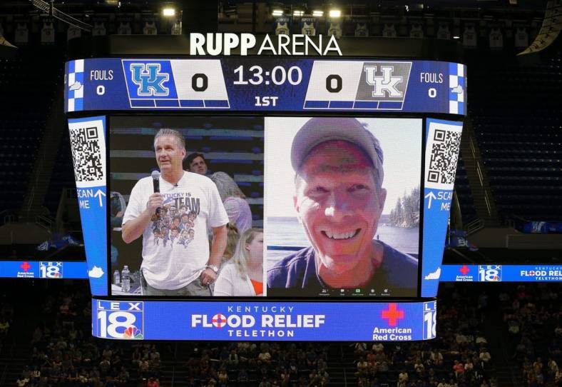 UK head basketball coach John Calipari and Gonzaga head coach Mark Few made an announcement on the jumbotron at Rupp Arena that the programs would have home and home games starting with UK traveling to Spokane, WA. on Nov. 20.  The UK men   s basketball team was hosing a practice/scrimmage at the arena in Lexington, Ky. on Aug. 2, 2022 to raise relief funds for the victims of the floods in Eastern Kentucky.

Flood Relief03 Sam