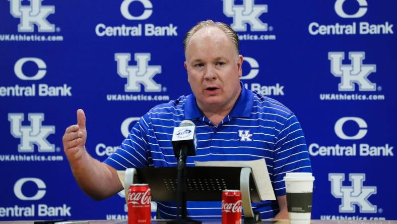 UK head football coach Mark Stoops talked about his team's prospects for the upcoming season during a Media Day event at Kroger Field in Lexington, Ky. on Aug. 3, 2022.

Uk Football01 Sam