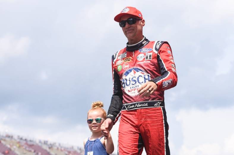 Aug 7, 2022; Brooklyn, Michigan, USA; NASCAR Cup Series driver Kevin Harvick (4) is introduced before the race at Michigan International Speedway. Mandatory Credit: Tim Fuller-USA TODAY Sports