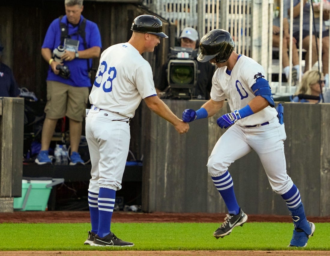 Peyton Wilson of the Quad Cities River Bandits celebrates a home run during a minor league game against Cedar Rapids at the Field of Dreams in Dyersville, Tuesday, Aug. 9, 2022.

Dsc00651 Jpg