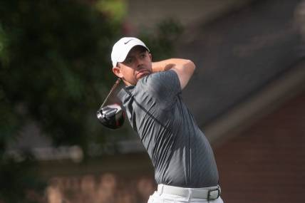 Rory McIlroy hits a drive on the 18th hole during the FedEx St. Jude Championship Pro-Am at TPC Southwind on Wednesday, August 10, 2022, in Memphis, TN.