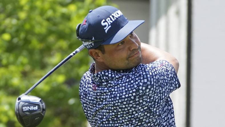 Aug 11, 2022; Memphis, Tennessee, USA; J.J. Spaun plays from the 18th tee during the first round of the FedEx St. Jude Championship golf tournament. Mandatory Credit: David Yeazell-USA TODAY Sports