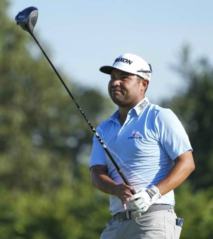 Aug 12, 2022; Memphis, Tennessee, USA; J.J. Spaun watches his tee shot during the second round of the FedEx St. Jude Championship golf tournament at TPC Southwind. Mandatory Credit: David Yeazell-USA TODAY Sports