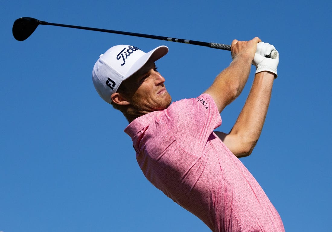 Aug 18, 2022; Wilmington, Delaware, USA; Will Zalatoris plays his shot from the tenth tee during the first round of the BMW Championship golf tournament. Mandatory Credit: Bill Streicher-USA TODAY Sports