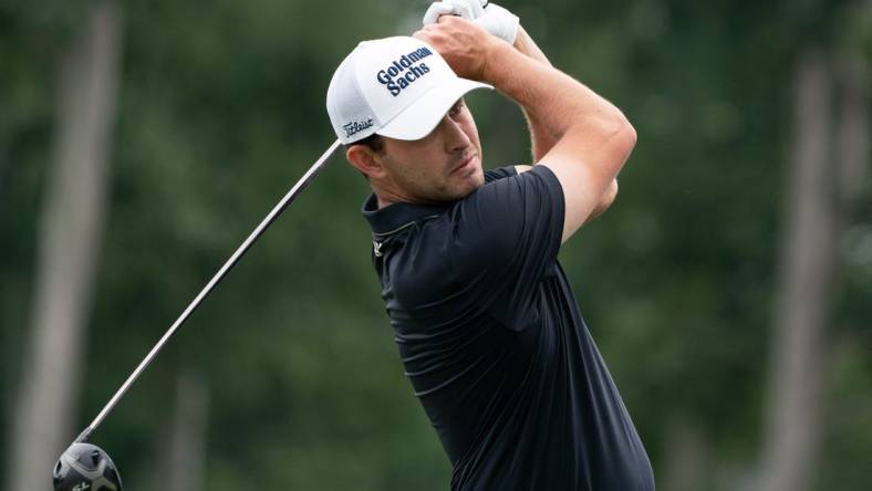 Aug 21, 2022; Wilmington, Delaware, USA; Patrick Cantlay plays his shot from the third tee during the final round of the BMW Championship golf tournament. Mandatory Credit: Bill Streicher-USA TODAY Sports