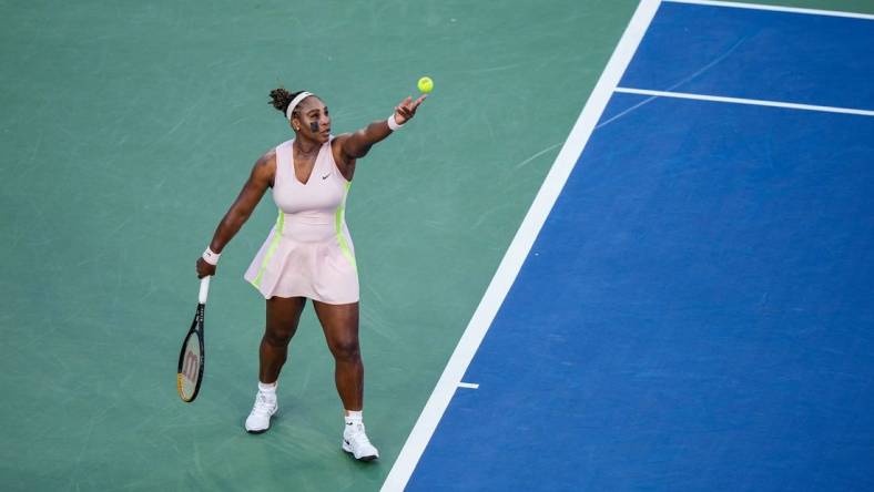 Serena Williams prepares to serve during the Western & Southern Open on Aug. 16.

Syndication The Enquirer