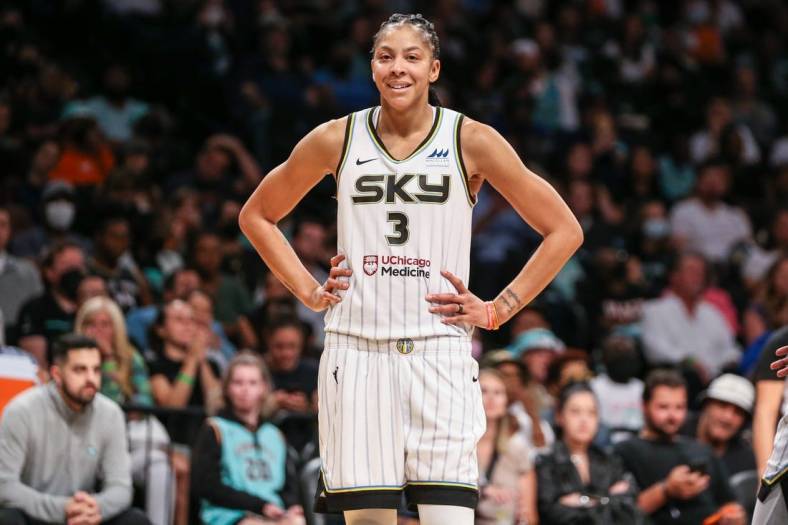 Aug 23, 2022; Brooklyn, New York, USA;  Chicago Sky forward Candace Parker (3) at Barclays Center. Mandatory Credit: Wendell Cruz-USA TODAY Sports