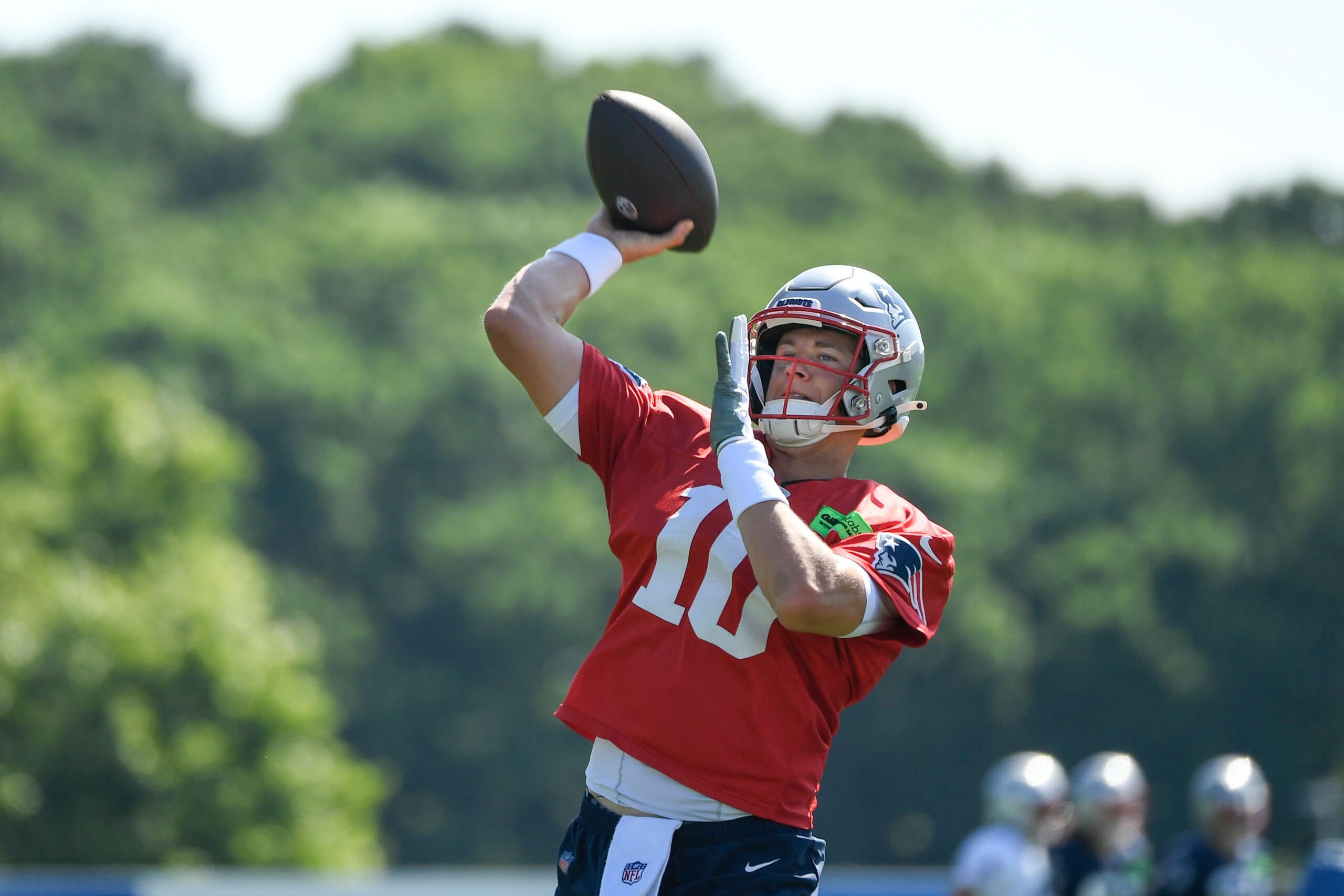 Why is QB Mac Jones wearing No. 50 during Patriots training camp?