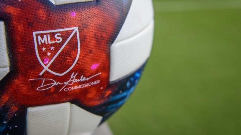 Jul 4, 2019; Frisco, TX, USA; A view of the game ball and MLS logo before the game between FC Dallas and the D.C. United at Toyota Stadium. Mandatory Credit: Jerome Miron-USA TODAY Sports