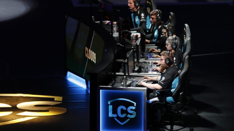 Aug 25, 2019; Detroit, MI, USA; Cloud9 competes during LCS Summer Finals event against Team Liquid (not pictured) at Little Caesars Arena. Mandatory Credit: Raj Mehta-USA TODAY Sports