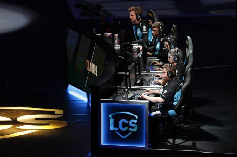 Aug 25, 2019; Detroit, MI, USA; Cloud9 competes during LCS Summer Finals event against Team Liquid (not pictured) at Little Caesars Arena. Mandatory Credit: Raj Mehta-USA TODAY Sports