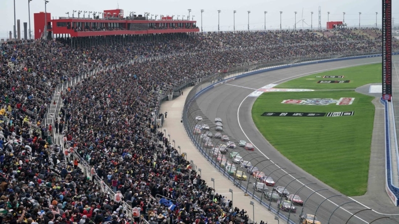 Mar 1, 2020; Fontana, California, USA; General overall view of the Auto Club 400 at Auto Club Speedway. Mandatory Credit: Kirby Lee-USA TODAY Sports