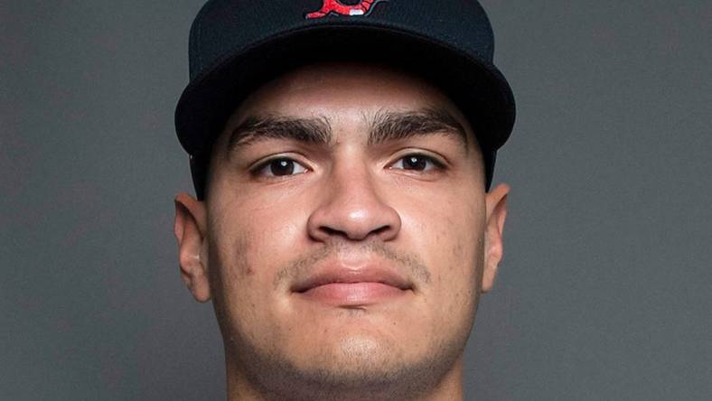 Mar 1, 2021; Fort Myers, FL, USA; Boston Red Sox Frank German #90 poses during media day at JetBlue Park. Mandatory Credit: MLB photos via USA TODAY Sports