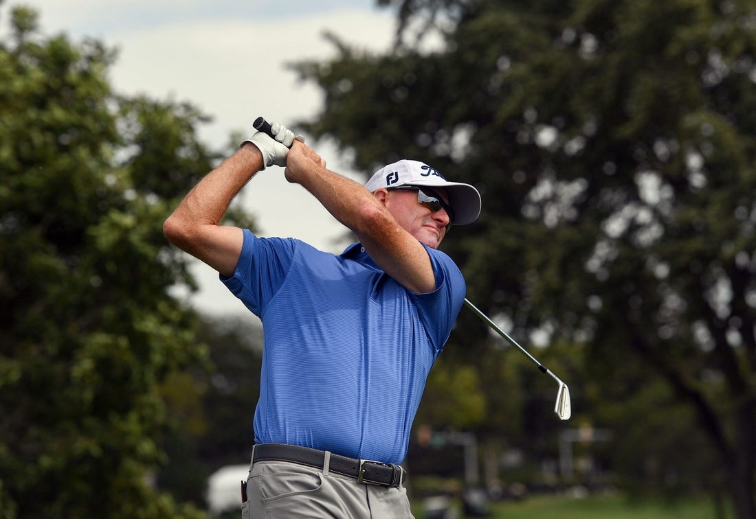 Steve Flesch tees off during the final round of the Sanford International golf tournament on Sunday, September 19, 2021, at the Minnehaha Country Club in Sioux Falls.

Sanford International Finals 010