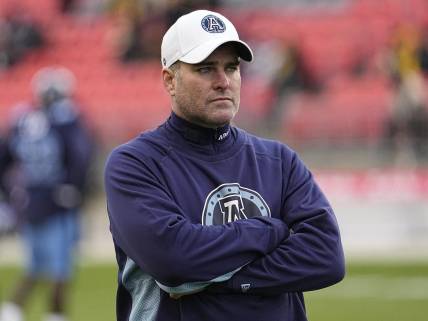 Dec 5, 2021; Toronto, Ontario, CAN; Toronto Argonauts head coach Ryan Dinwiddie during warm up of the Canadian Football League Eastern Conference Final game against the Hamilton Tiger-Cats at BMO Field. Mandatory Credit: John E. Sokolowski-USA TODAY Sports