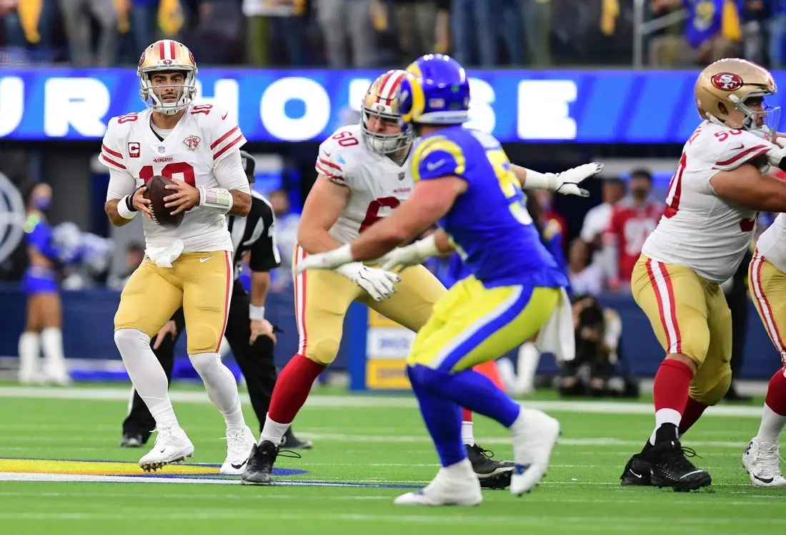 San Francisco 49ers fans watch the NFC Championship NFL football game  against the Los Angeles R …