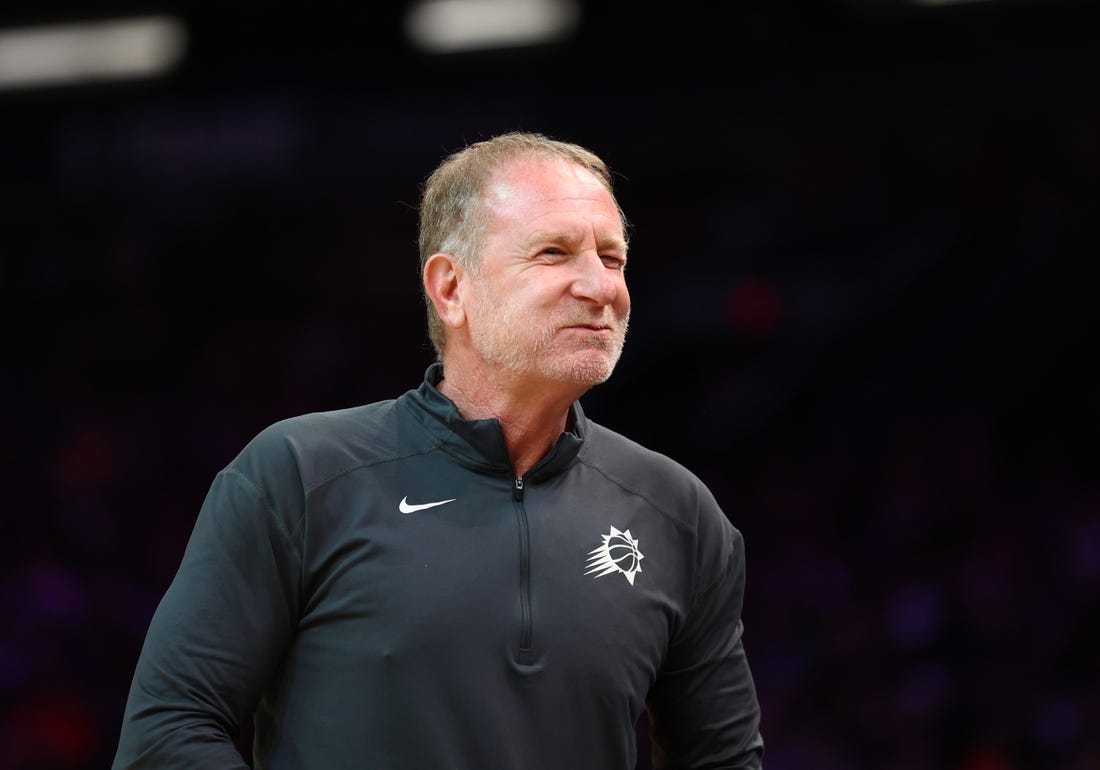 Apr 10, 2022; Phoenix, Arizona, USA; Phoenix Suns owner Robert Sarver against the Sacramento Kings during the second half at Footprint Center. Mandatory Credit: Mark J. Rebilas-USA TODAY Sports