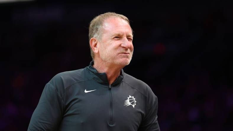 Apr 10, 2022; Phoenix, Arizona, USA; Phoenix Suns owner Robert Sarver against the Sacramento Kings during the second half at Footprint Center. Mandatory Credit: Mark J. Rebilas-USA TODAY Sports