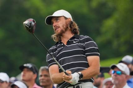 May 20, 2022; Tulsa, OK, USA; Tommy Fleetwood plays his shot from the 13th tee during the second round of the PGA Championship golf tournament at Southern Hills Country Club. Mandatory Credit: Michael Madrid-USA TODAY Sports