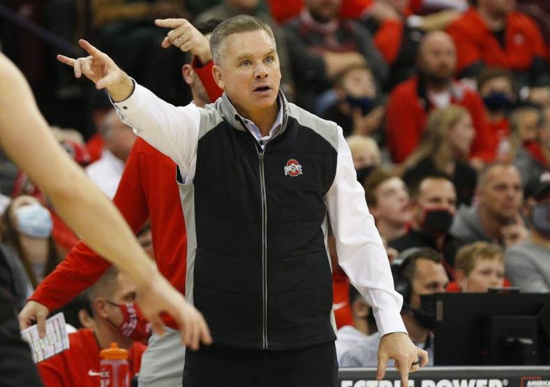 Ohio State Head Coach Chris Holtmann yells to his team during the OSU mens basketball game against Niagara in Columbus, Ohio, on Friday, Nov. 12, 2021.

Ags Ceb Osumb 1112 248 1