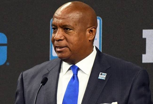 Jul 26, 2022; Indianapolis, IN, USA;  Big Ten commissioner Kevin Warren talks to the media during Big 10 football media days at Lucas Oil Stadium. Mandatory Credit: Robert Goddin-USA TODAY Sports