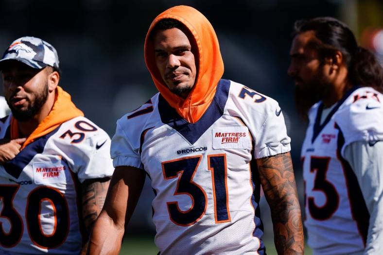 Aug 5, 2022; Englewood, CO, USA; Denver Broncos safety Justin Simmons (31) during training camp at the UCHealth Training Center. Mandatory Credit: Isaiah J. Downing-USA TODAY Sports
