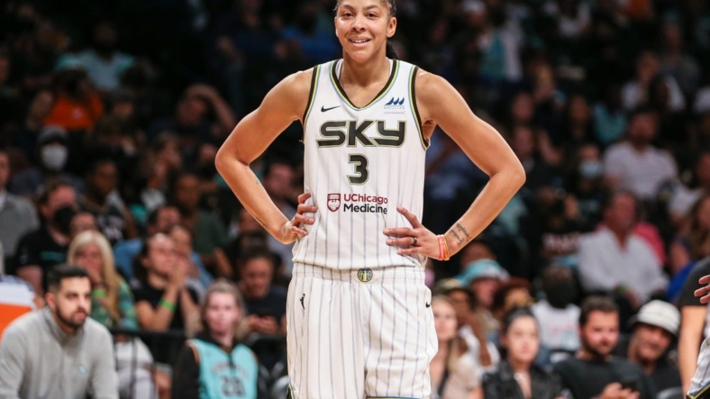 Aug 23, 2022; Brooklyn, New York, USA;  Chicago Sky forward Candace Parker (3) at Barclays Center. Mandatory Credit: Wendell Cruz-USA TODAY Sports