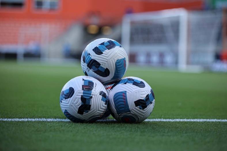 Aug 27, 2022; Houston, Texas, USA; A general view of the game ball prior to the match between Washington Spirit and Houston Dash at PNC Stadium. Mandatory Credit: Erik Williams-USA TODAY Sports