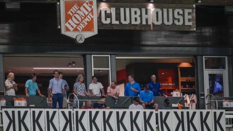 Sep 1, 2022; Cumberland, Georgia, USA; A view of the k   s on the Home Depot clubhouse after Atlanta Braves starting pitcher Spencer Strider (65) (not pictured) recorded his sixteenth strikeout against the Colorado Rockies during the eighth inning at Truist Park. Mandatory Credit: Dale Zanine-USA TODAY Sports